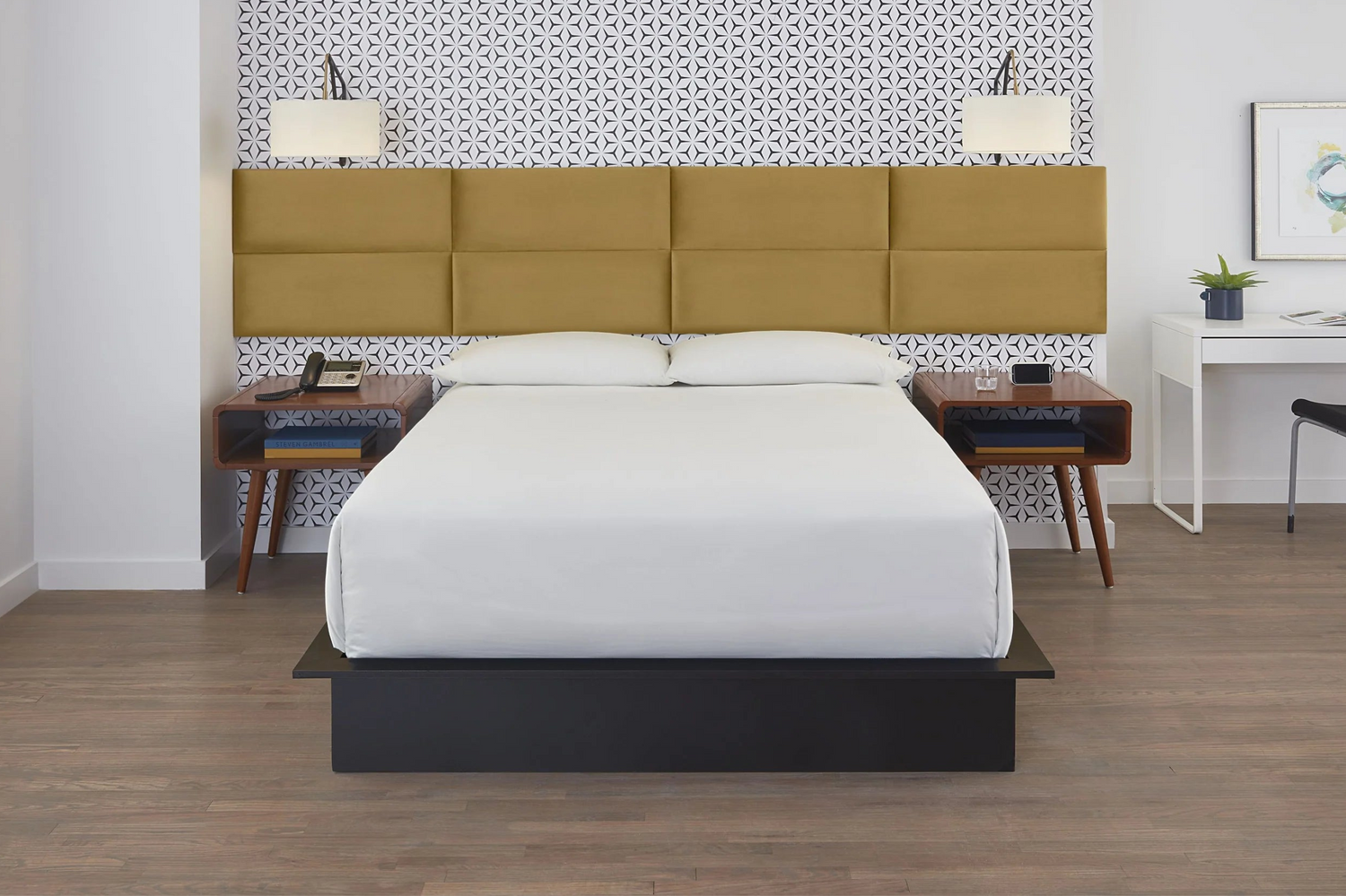 Modern hotel room with stylish decor